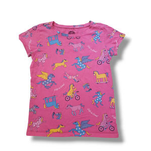Life Is Good Girls 10 Large Pink Happy Horse Print Graphic T-Shirt